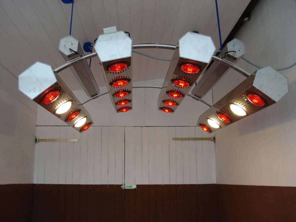 Solarium dla koni Summerwind Light IV podwieszone nad stanowiskiem czyszczenia - cztery moduły, 20 lamp
